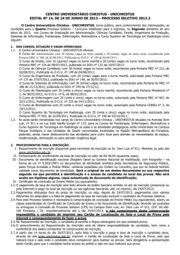 CENTRO UNIVERSITÁRIO CHRISTUS - UNICHRISTUS ... - Vestibular