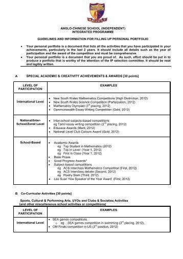04A Guidelines for filling in portfolio - Anglo-Chinese School
