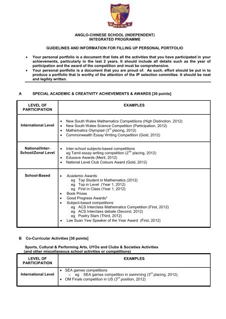 04A Guidelines for filling in portfolio - Anglo-Chinese School