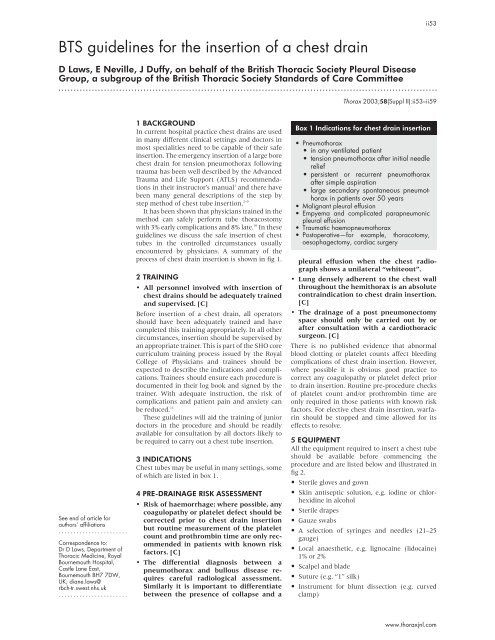 BTS guidelines for the insertion of a chest drain - British Thoracic ...