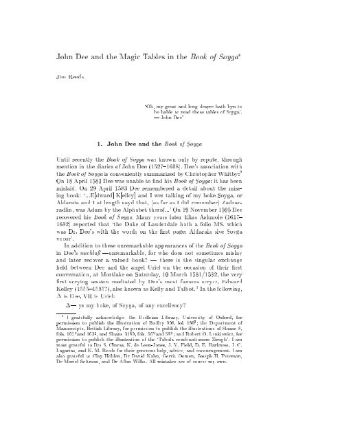 John Dee And The Magic Tables In The Book Of Soyga Pdf