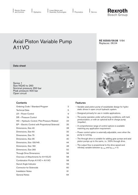 Axial Piston Variable Pump A11vo Bosch Rexroth
