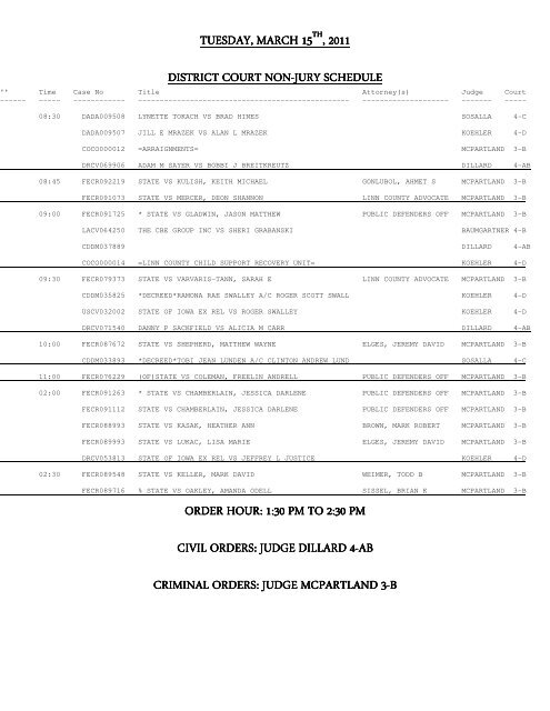 tuesday, march 15 , 2011 district court non district court non-jury ...