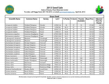 2013 Seed Sale - Alaska Plant Materials Center - State of Alaska