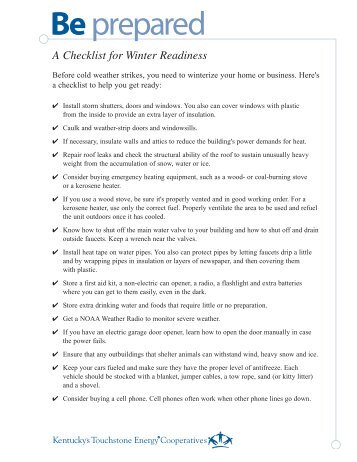 Be Prepared - A Checklist for Winter Readiness