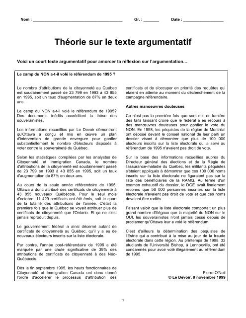 ThÃ©orie sur le texte argumentatif