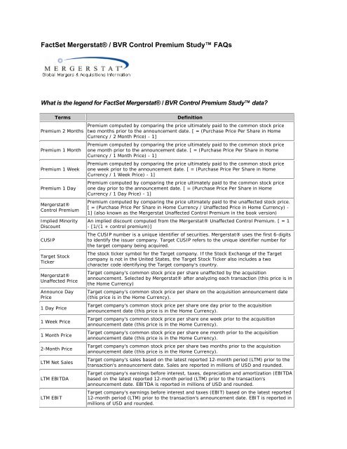 FactSet MergerstatÂ® / BVR Control Premium Study ... - BVMarketData