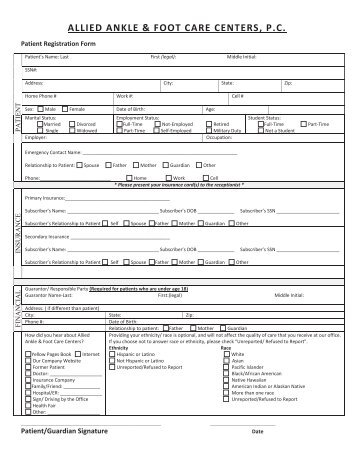 New Patient Forms - Allied Ankle and Foot Care Centers, PC