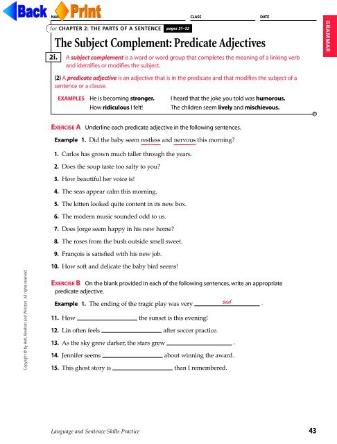 Choices: Examining the Parts of a Sentence