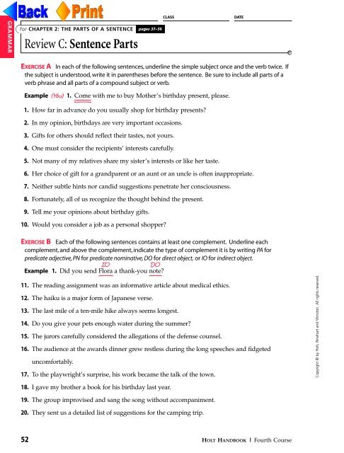 Choices: Examining the Parts of a Sentence