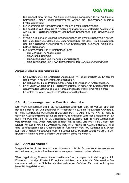 OdA Wald - Höhere Forstliche Fachschulen der Schweiz