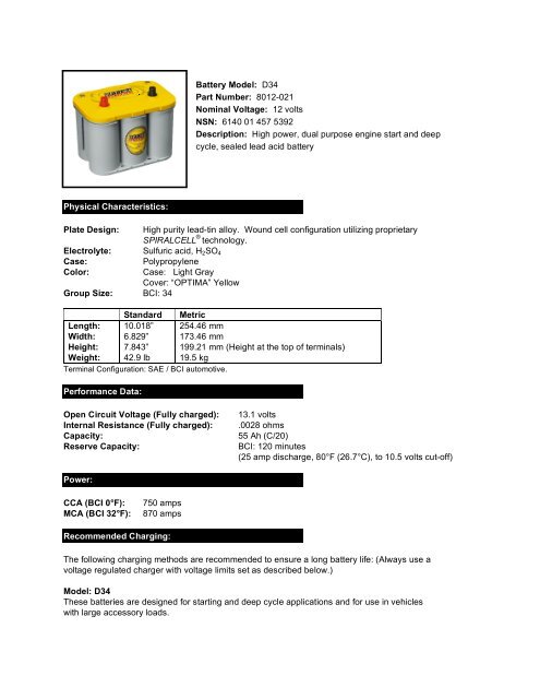 Optima Yellowtop Group 34 60Ah - Zanshin