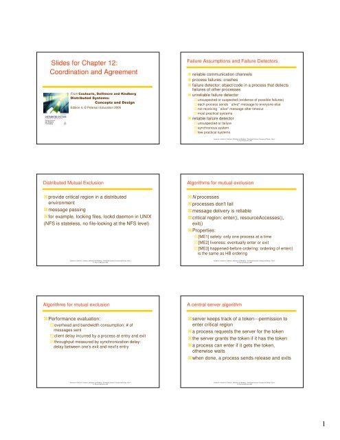 Slides for Chapter 12: Coordination and Agreement