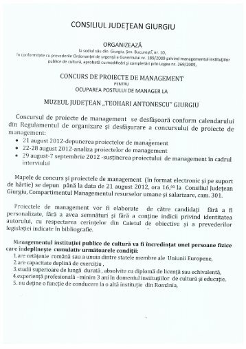 Anunt concurs de proiecte de management pentru ocuparea ...