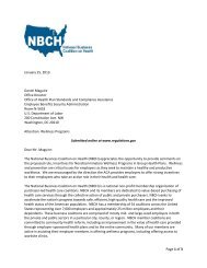 January 25, 2013 - NBCH Submits Comment Letter on Wellness ...