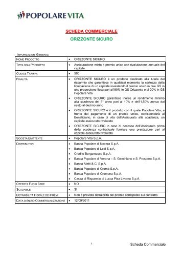 SCHEDA COMMERCIALE ORIZZONTE SICURO - Popolare vita