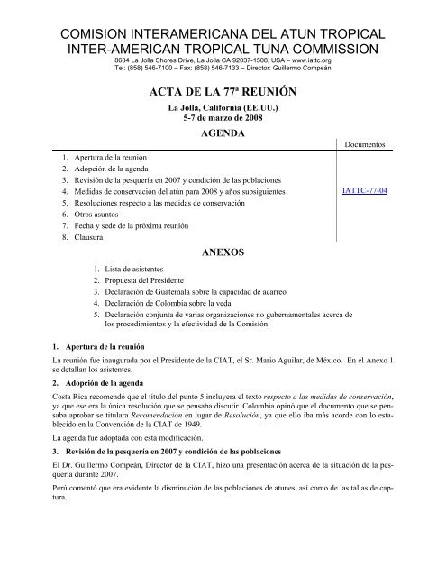 77 a ReuniÃƒÂ³n de la CIAT - ComisiÃƒÂ³n Interamericana del AtÃƒÂºn Tropical