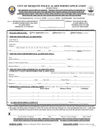 CITY OF MESQUITE POLICE ALARM PERMIT/APPLICATION