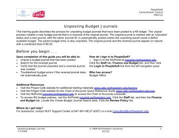 Unposting Budget Journals - Project Café - Northwestern University
