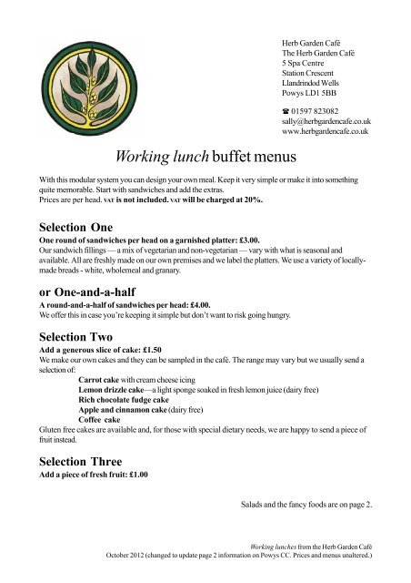 Working Lunch Buffet Menu Herb Garden