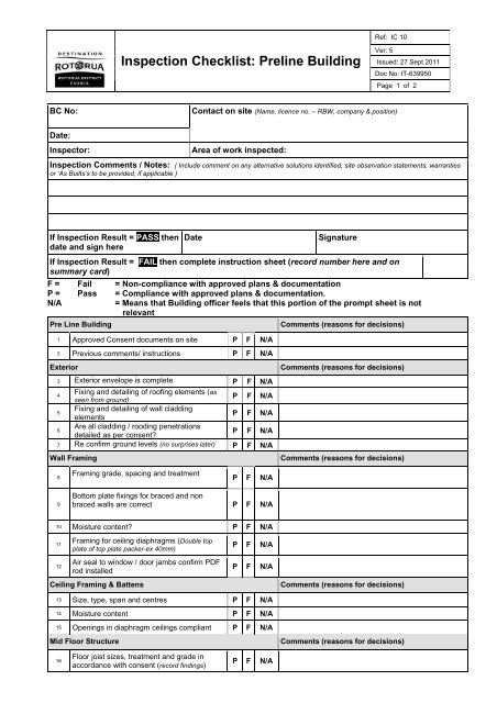 Inspection Checklist: Preline Building