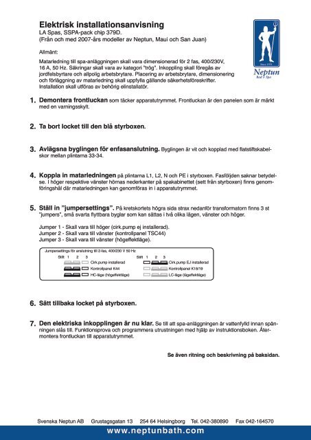 Instruktioner Elinstallation L.A. SPAS Tropical serie 2007 - Neptun