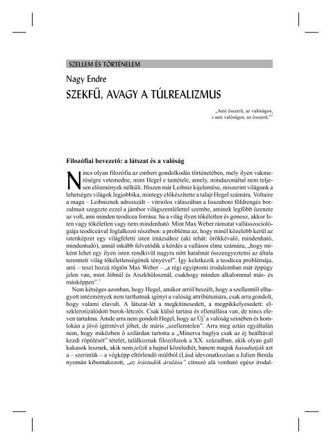 Nagy Endre: SzekfÅ±, avagy a tÃºlrealizmus - Pro Minoritate AlapÃ­tvÃ¡ny