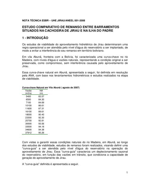 estudo comparativo de remanso entre barramentos situados na ...