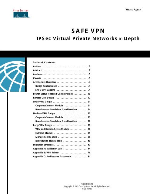 Safe Vpn Ipsec Virtual Private Networks In Depth 576kb Cisco