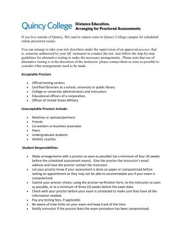 Online Course Policy Proctor Agreement Form - Quincy College