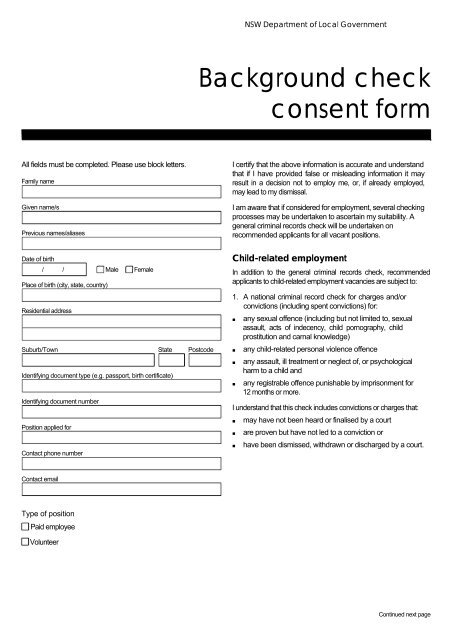 Background check consent form - Division of Local Government