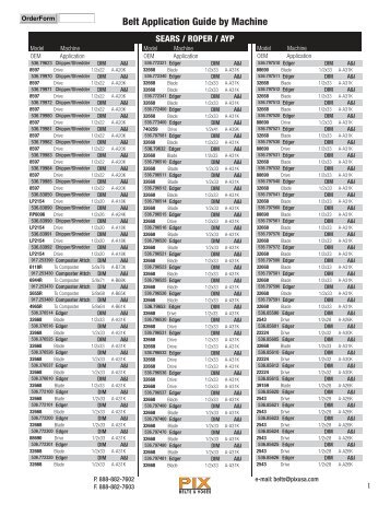 Belt Application Guide by Machine - Garage Robert Carrier inc.