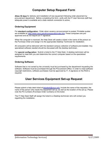 Computer Setup Request Form User Services Equipment Set-up ...