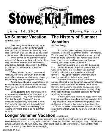 No Summer Vacation - the Stowe School District