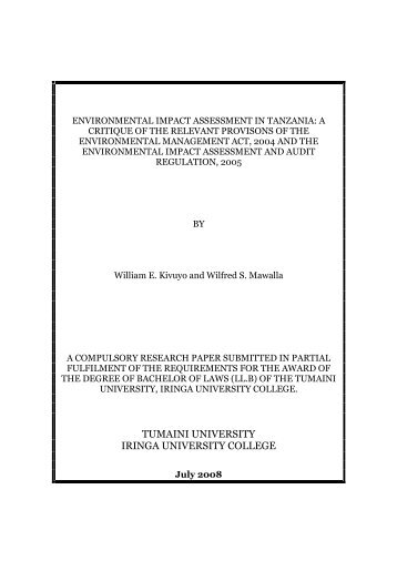 Environmental Impact Assessment in Tanzania by Wilfred Mawalla ...