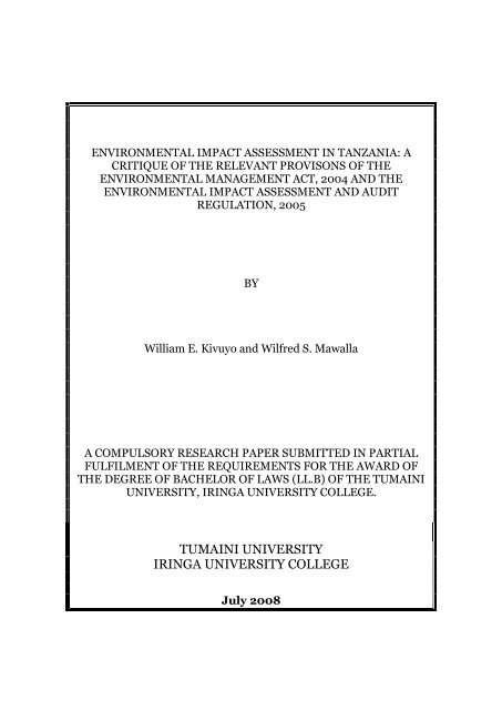 Environmental Impact Assessment in Tanzania by Wilfred Mawalla ...