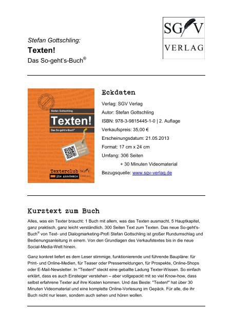 Eckdaten "Texten!" - SGV Verlag