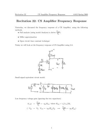 6.012 Recitation 22: CS Amplifier Frequency Response