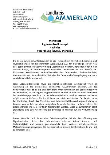 Merkblatt Eigenkontrollkonzept nach der Verordnung (EG) - KDO-KIM