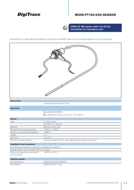 MONI-PT100-EXE-SENSOR - Tyco Thermal Controls