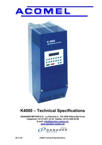 K4000 – Technical Specifications - BIBUS SK, sro