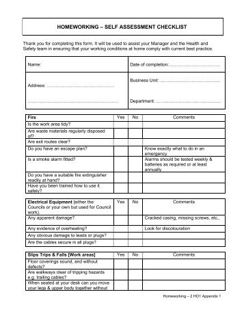 Home working self assessment checklist - Torbay Council