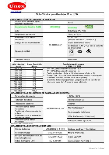 Ficha Técnica para Bandejas 66 en U23X - Unex