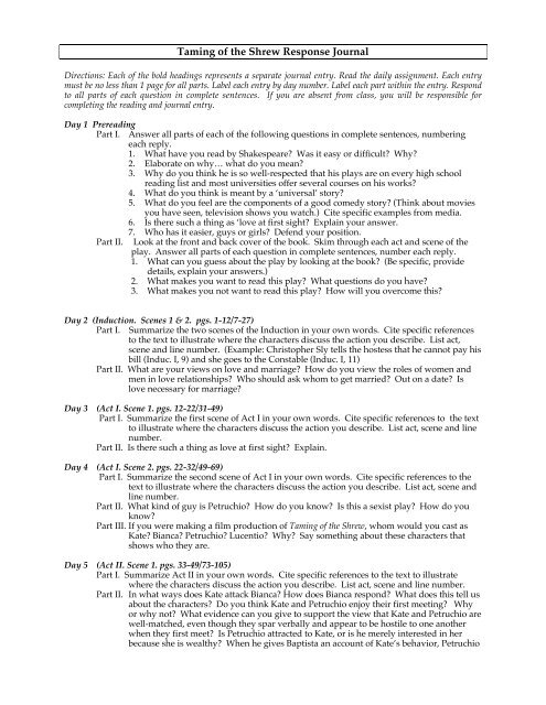 Taming of the Shrew Response Journal - LSHS