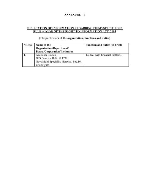 I PUBLICATION OF INFORMATION REGARDING  - Chandigarh
