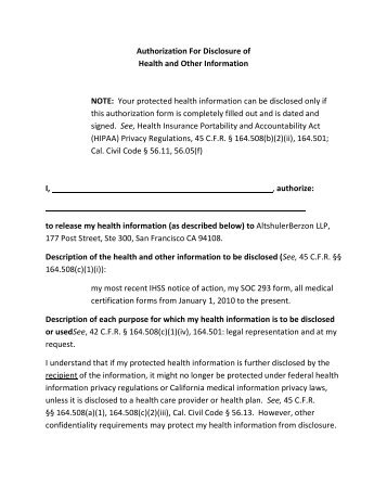 Authorization For Disclosure of Health and Other ... - IHSS Coalition