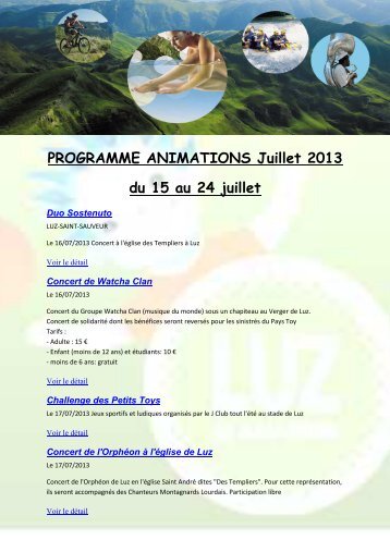 Luz-Saint-Sauveur : Programme des animations de 16 au 24 juillet