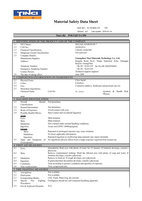 Material Safety Data Sheet