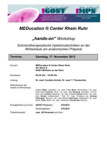 MEDucation ® Center Rhein Ruhr „hands-on“ Workshop - igost