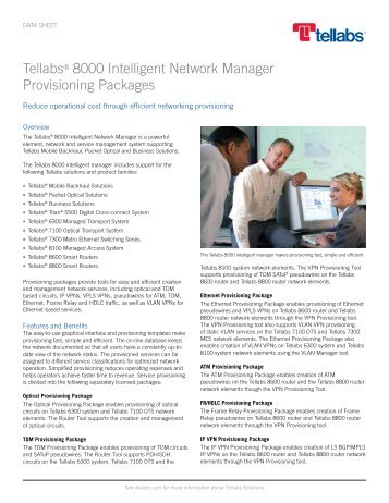 Tellabs 8000 Intelligent Network Manager Provisioning Packages